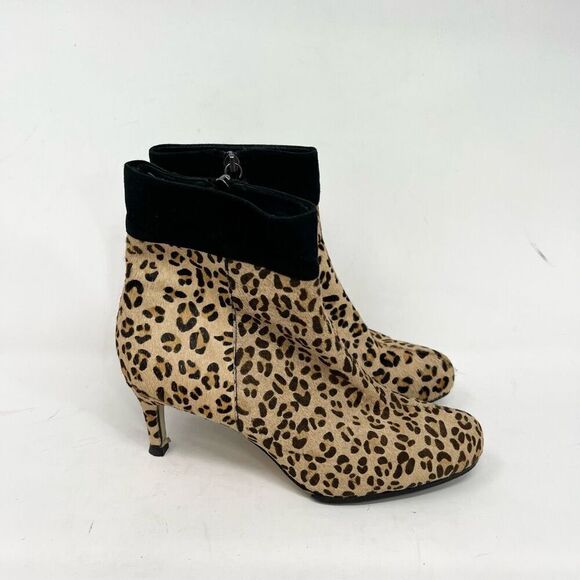 Kate Spade Zip Ankle Boots Women's 6.5 Almond Toe Real Fur Leopard Print - Picture 1 of 10